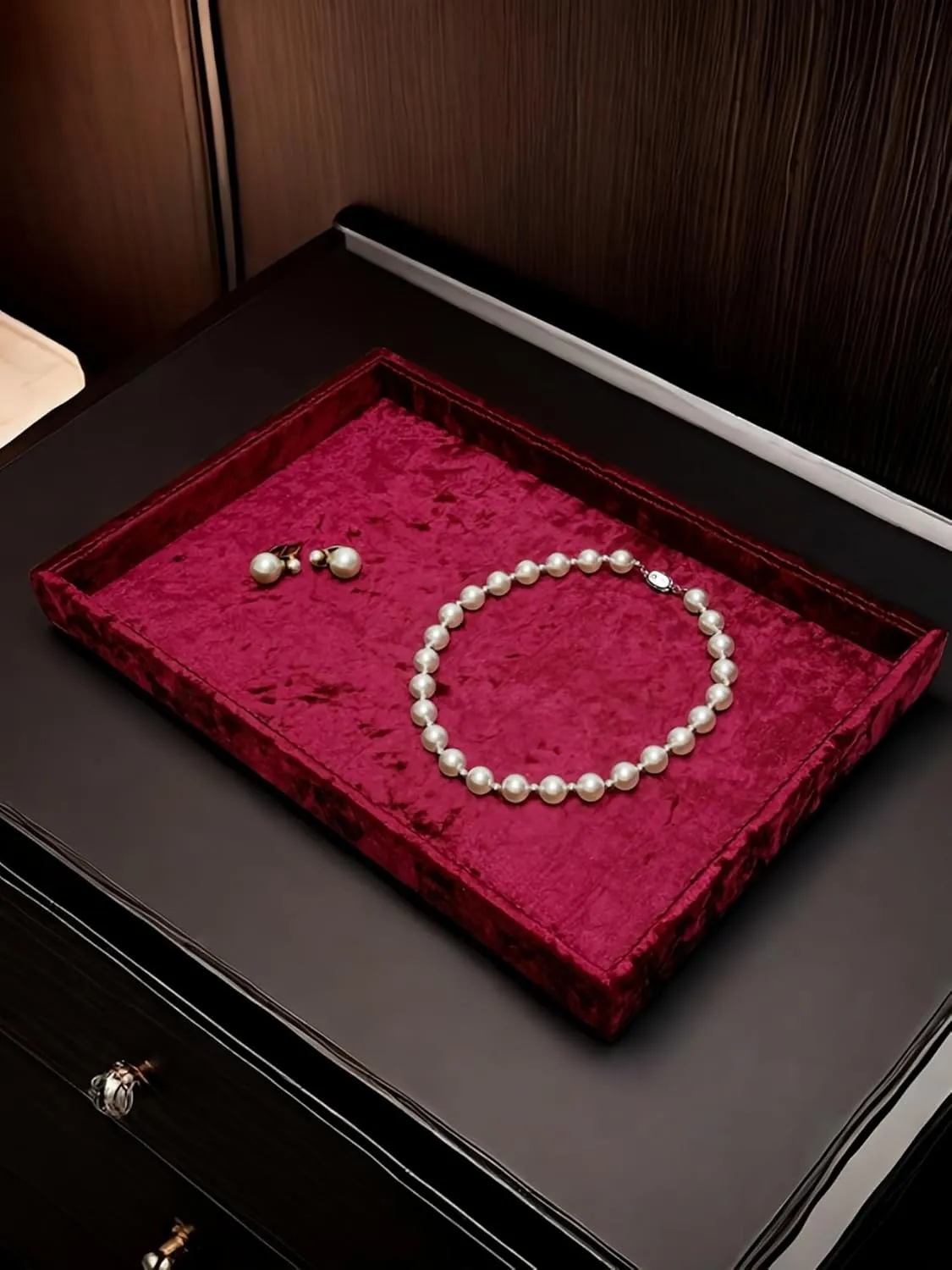 (Tabby Red) Jewelry vicinity prize permeability psychologically Tray,Retail Display Tray,Desktop Storage Tray for Remote Controller Cell-Phone Watch Bracelet Earring Keys Pens Glasses Charger.Luxury Speial Velvet 