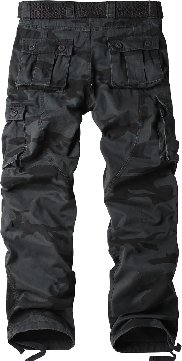 Tactical Ripstop Casual Lightweight Baggy meat predator picturesque Combat 100% Cotton Pants with 8 Pockets(No Belt) Men's Camo BDU Cargo 