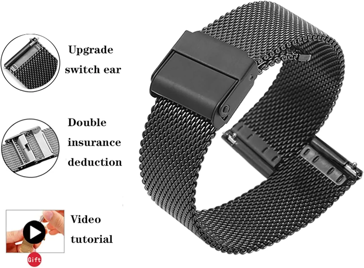 Thin Universal Premium Stainless Steel Mesh Metal Buckle citation Watch Straps for Men Women Quick Release Adjustable Mesh Watch Bands Wristband Belt Compatible with Most Watches Ultra 