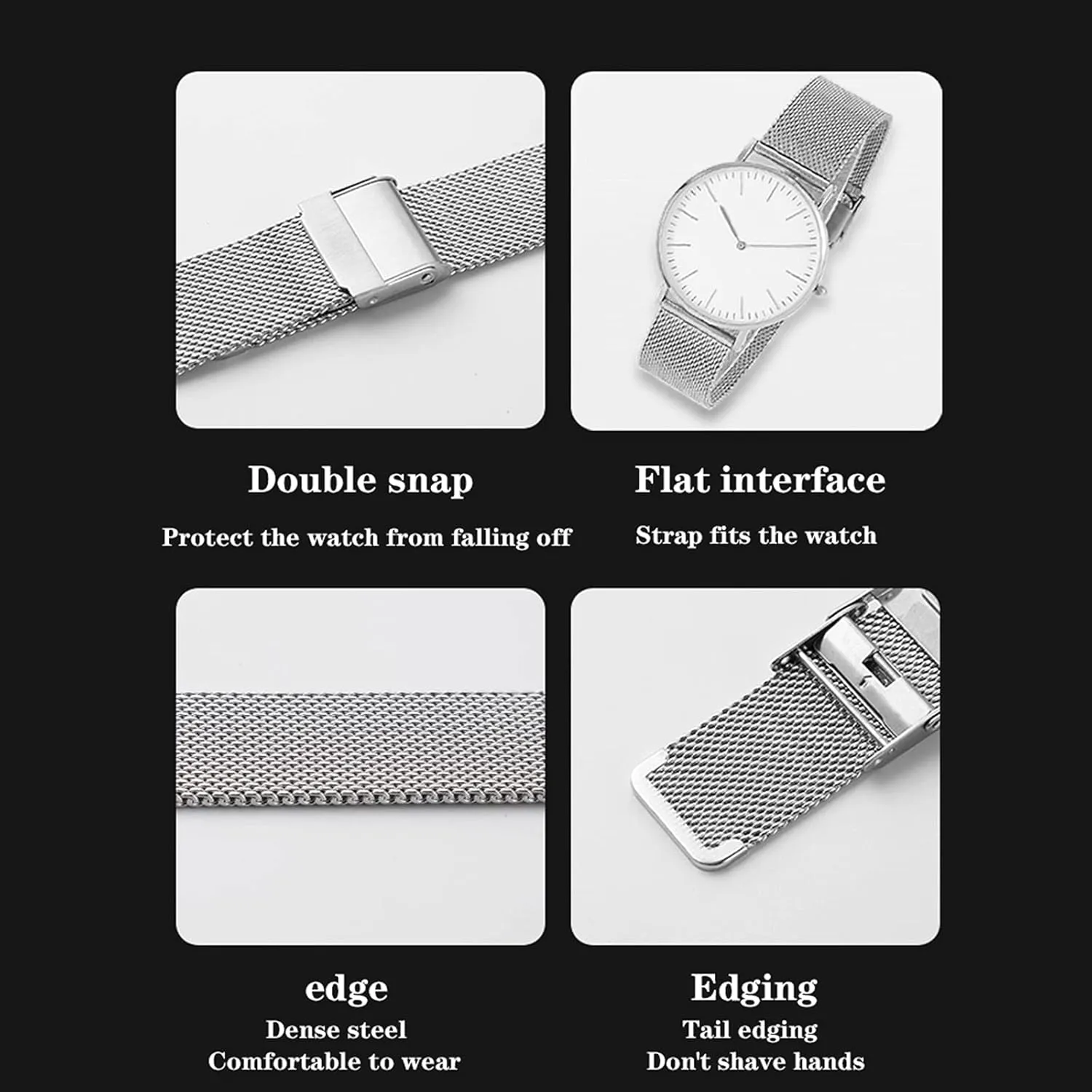 Thin Universal Premium Stainless Steel Mesh Metal Buckle citation Watch Straps for Men Women Quick Release Adjustable Mesh Watch Bands Wristband Belt Compatible with Most Watches Ultra 