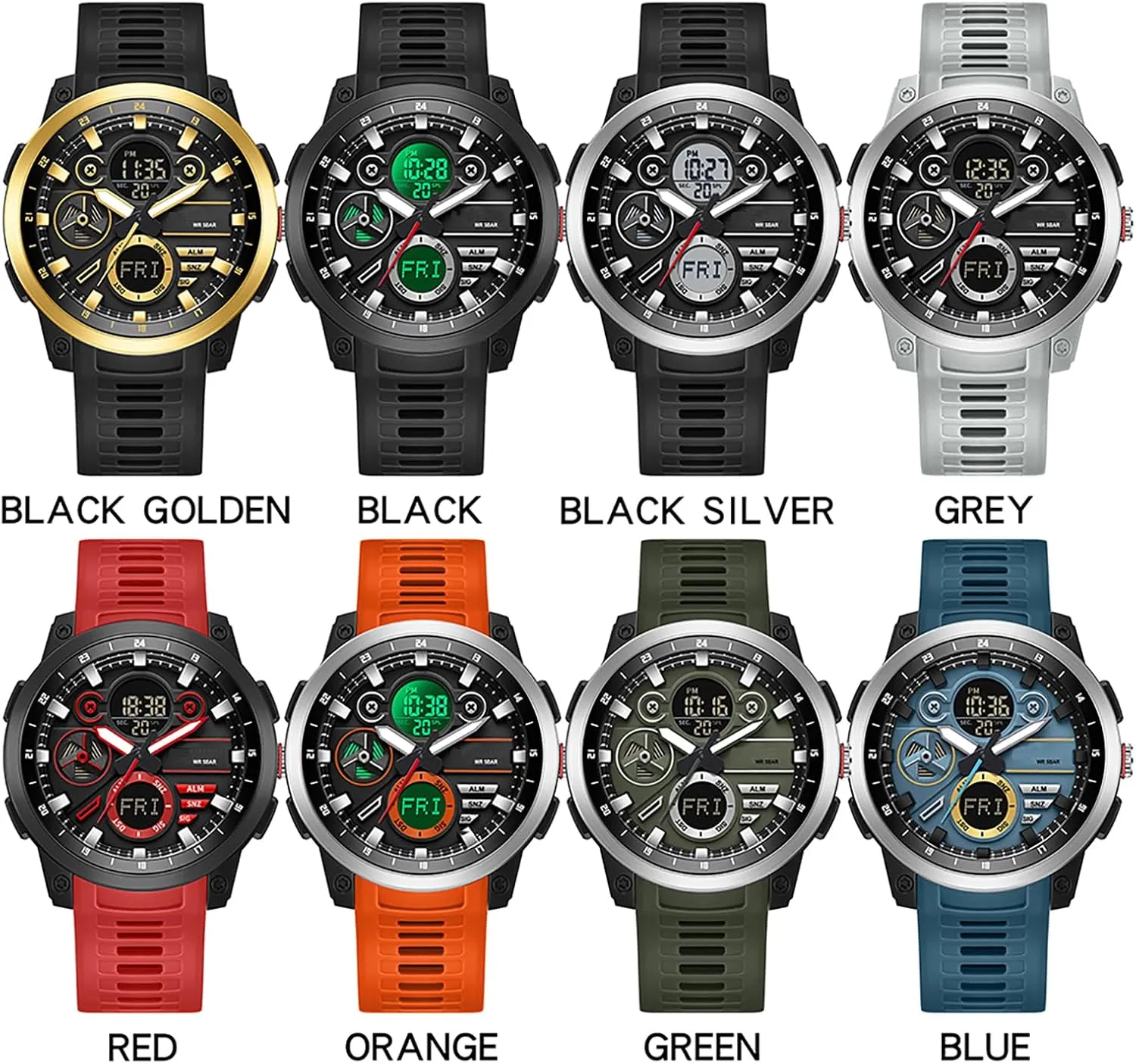 Time Alarm Stopwatch Digital Analog Quartz Business mar novelty Work Wristwatch Watch for Men Sport Waterproof Chronograph Mens Watches with Countdown World 