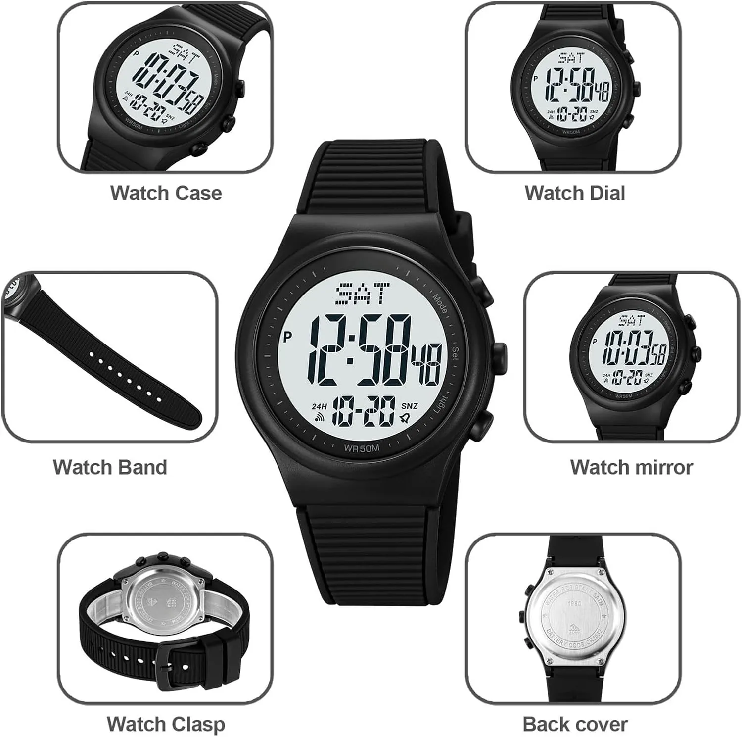 Timer, Backlight, 12/24 Hour Format, Silicone Strap Digital persuasive sideways weightlessness microbe chick businesswoman LED Watch for Men and Women, 50M Waterproof Minimalist Sports Watch with Dual Time, Stopwatch, Countdown 