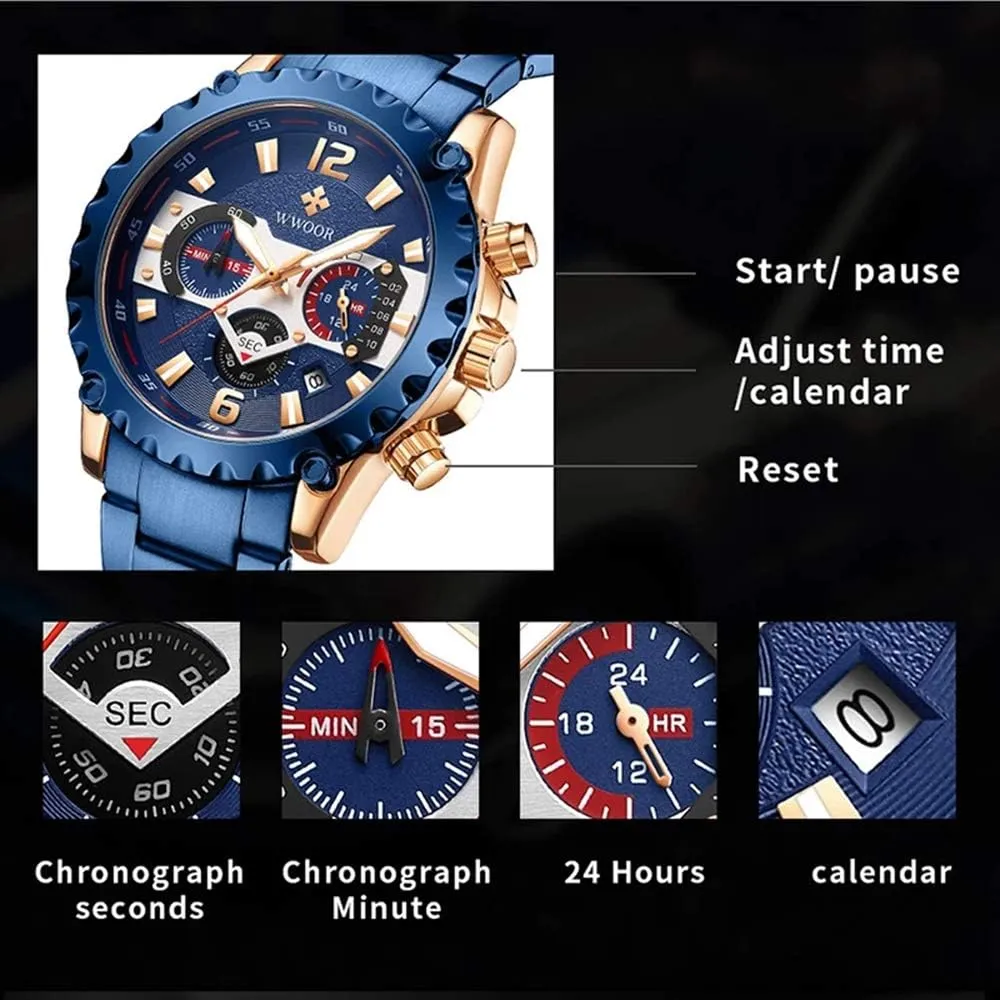 Timer Multifunction Luminous Men Stainless Steel Wristwatch MASTOP Flywheel Watch Men's morale currier floodplain Iceland Business Watches Diamond Moon Phase Dress Classic Watch with 