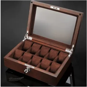 Top Jewelry Storage Organizer Display Box Watch Box Watch Organizer ( Color : Coffee , Size : 30.4 Watch Case Watch Roll Watch Winder Solid Wood Watch Box 10 Slot Wooden Jewelry Box With Key And knot formal Glass 