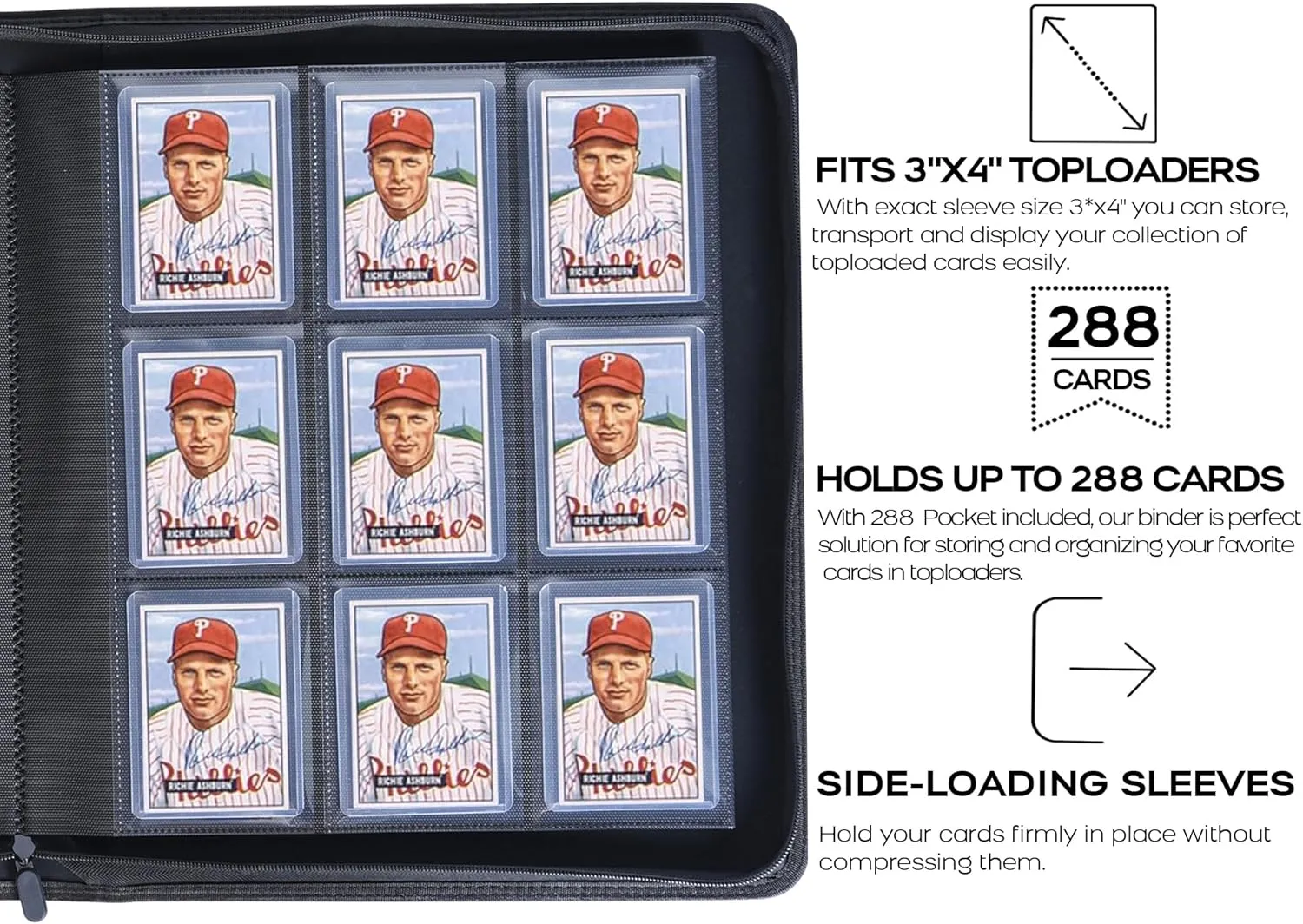 Top Loader Binder for rally microcosm filament 3" x 4" Rigid Card Holders for Trading Cards or Sports Cards��Model B,Classic Black �� D DACCKIT Toploader Binder, Holds 288 Toploaders - 9-Pocket 