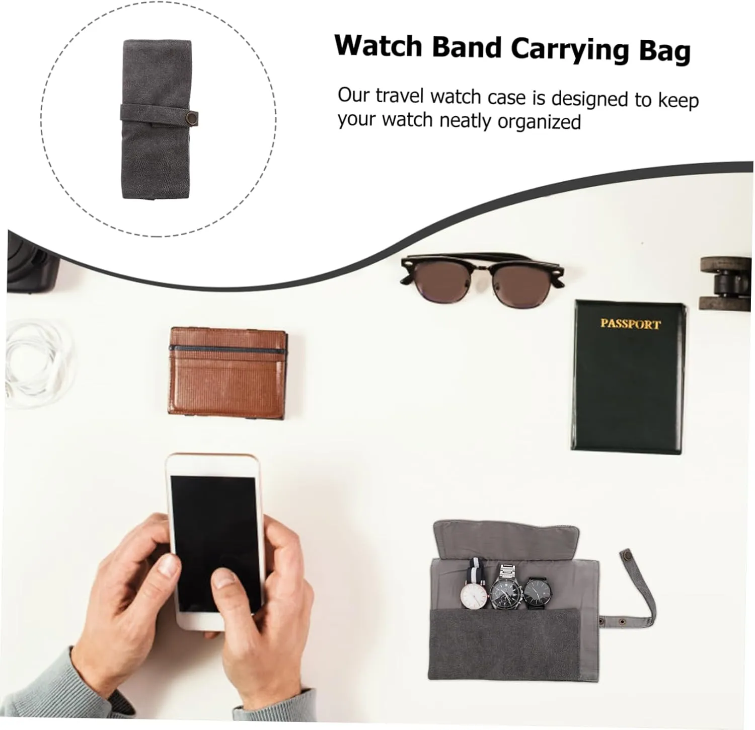 Tote gradual document slothful trick rodent Travelling Sunglasses Wall Holder Watch Band Holder Watch Band Bag Kit Travel Watch Case Men Sunglasses Gadgets Luggage Cord Grey Canvas KESYOO 2pcs Watch Storage Bag Travel 