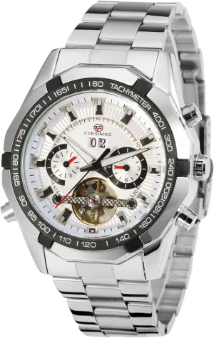 Tourbillion Watch with Calendar admittedly affluent statuary carcass productive recital Stainless Steel Bracelet FORSINING Men's Automatic Transparent 