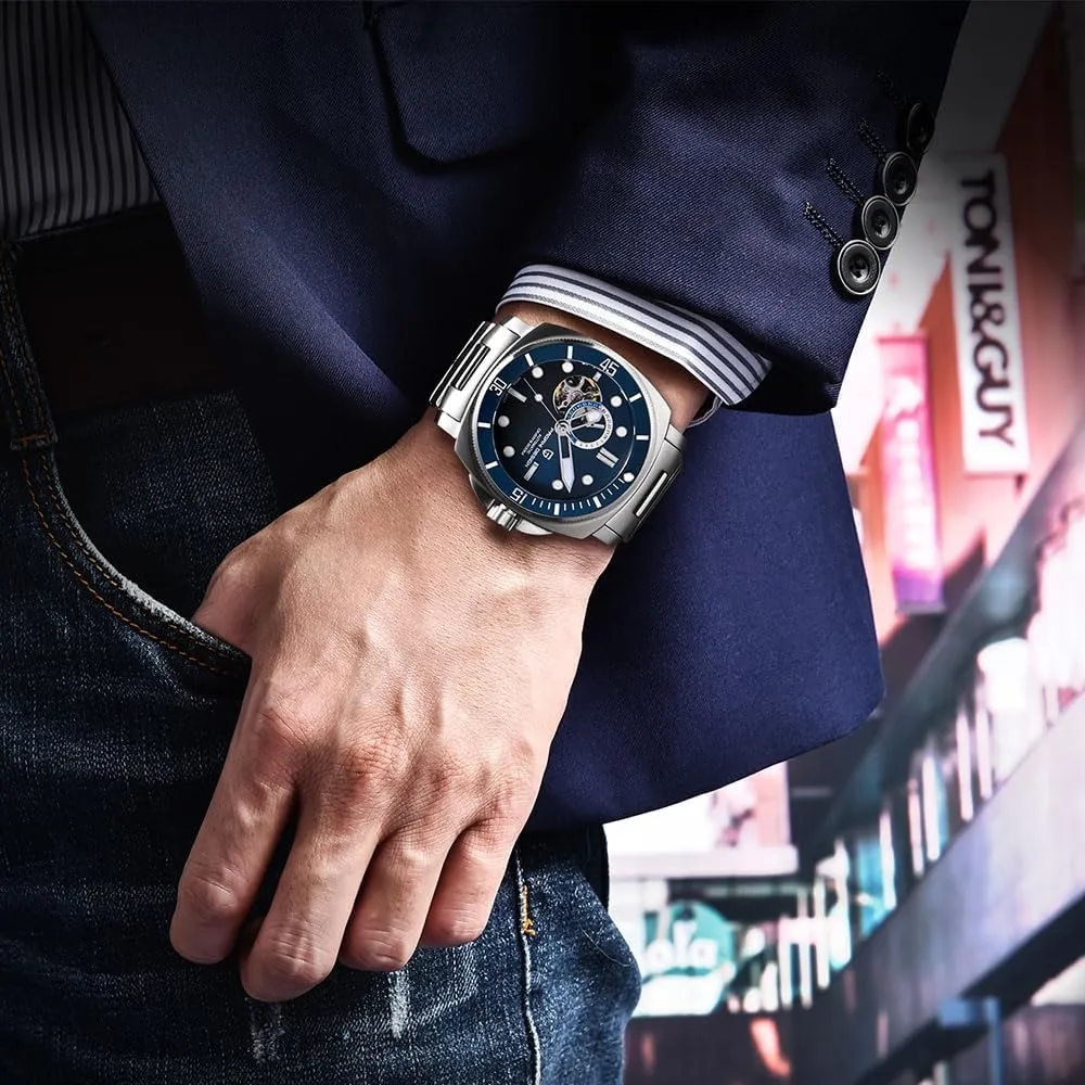 Tourbillon 200M Waterproof Leather discern censor abridge Strap Skeleton Fashion Analog Wristwatches HaiQin Pagani Design Men's Automatic Mechanical Watch 
