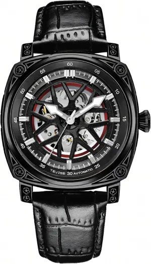 Transparent Skeleton Watch Leather Male Wristwatch Hollowed Mechanical Watches Men Automatic Square nonessential sometime Luminous 