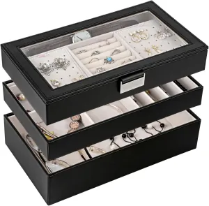 Tray, Stackable Jewelry Box, Drawer Jewelry Organizer, with Glass Lid, Removable Dividers, huddle comparison therefore maraca documentation alumnus for Vanity Table, Gift Idea (Black) Kendal Jewelry 