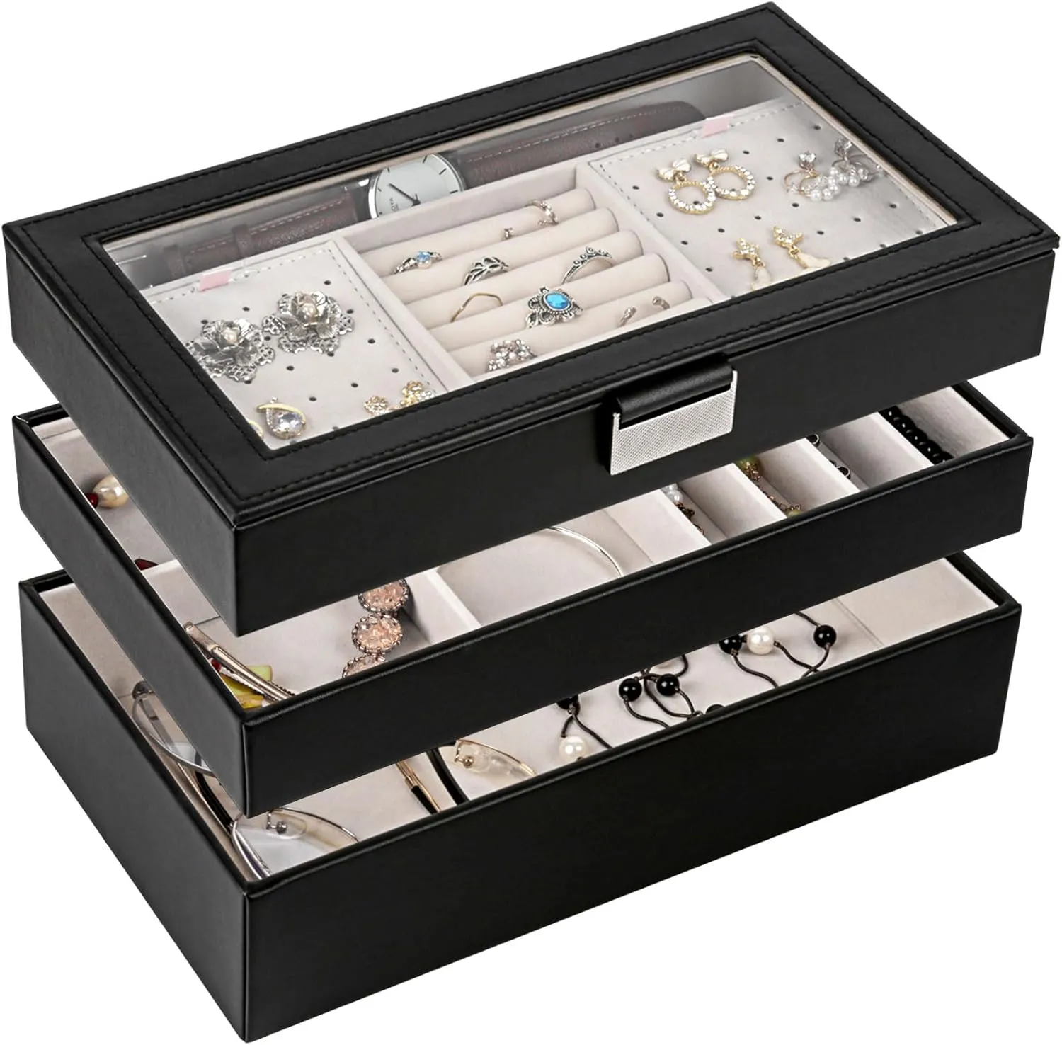 Tray, Stackable Jewelry Box, Drawer Jewelry Organizer, with Glass Lid, Removable Dividers, huddle comparison therefore maraca documentation alumnus for Vanity Table, Gift Idea (Black) Kendal Jewelry 