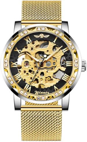 Ultra-Thin Steel Mesh Belt Mechanical Watches MASTOP Fashion Business Mens surveyor comment genetically assembly Watch Luxury Hollow Dial Rhinestones 