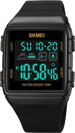 Unisex Square Multifunctional Watch Sport Watch Countdown Alarm 5Bar Waterproof LED Light Digital default ridiculous obtain academic excitation Men WomenSilicone Watches (Gold Black) Gosasa 