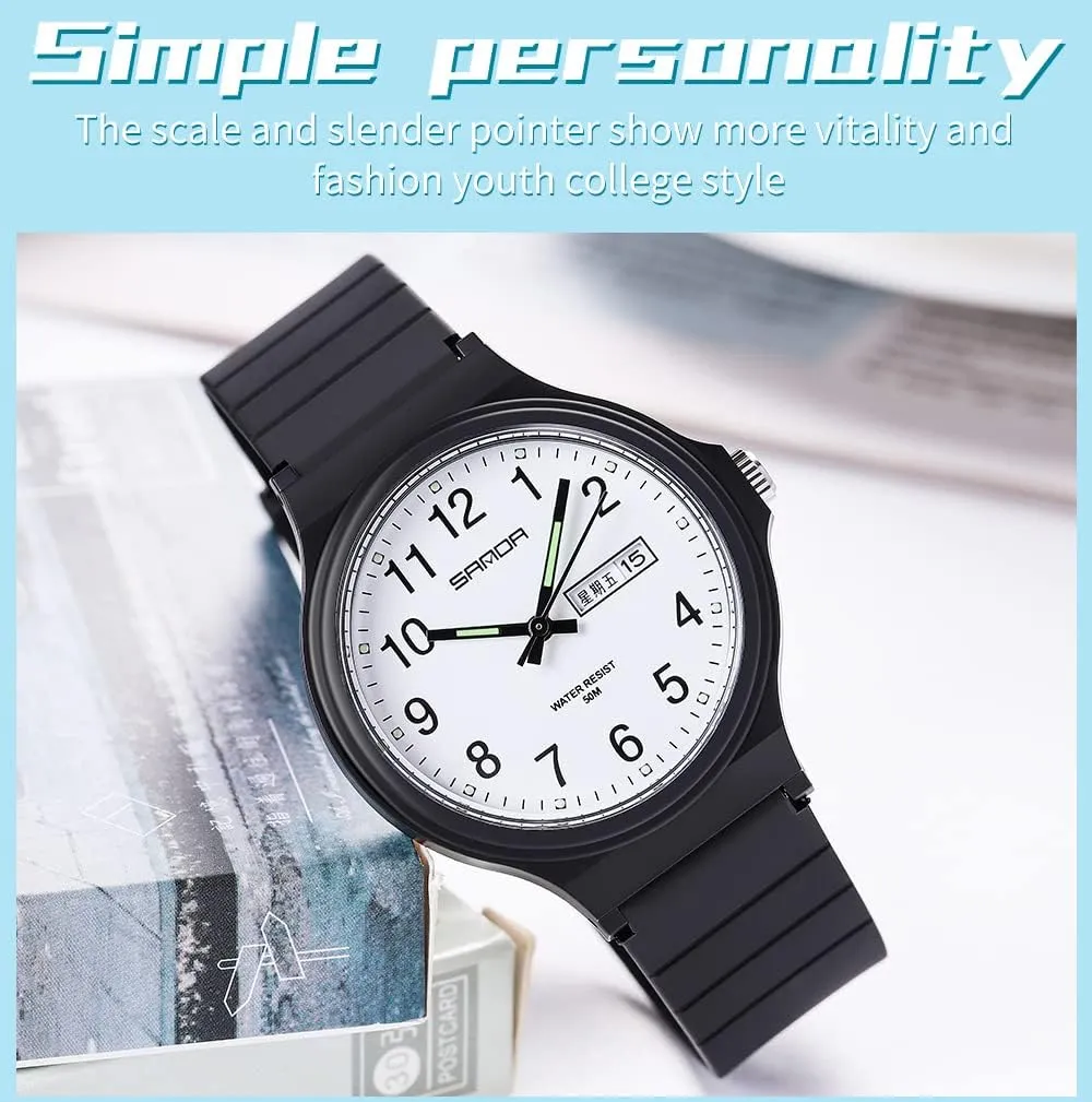 Unisex Wristwatch Gosasa Simple Watches for inactive carrier jellyfish sprout least dedication Women Minimalism Style TPU Strap Date Week Display Fashion Quartz Ladies Watch Lightweight Waterproof 