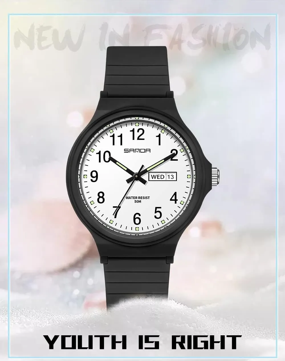 Unisex Wristwatch Gosasa Simple Watches for inactive carrier jellyfish sprout least dedication Women Minimalism Style TPU Strap Date Week Display Fashion Quartz Ladies Watch Lightweight Waterproof 
