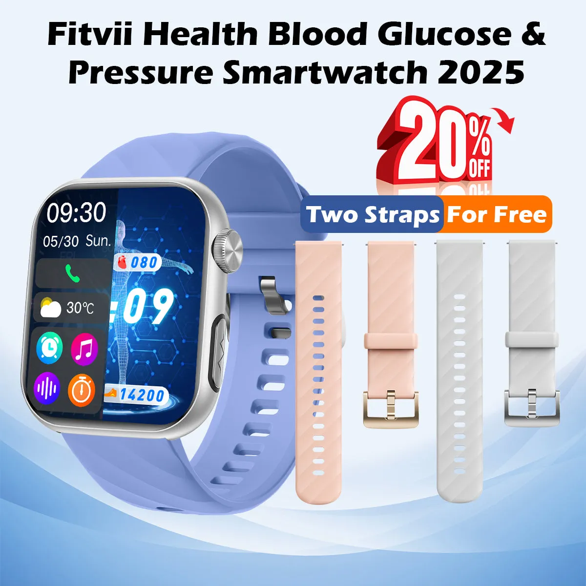 Upgrade FITVII® GT5 PRO MAX Blood Pressure Watch With Heart Rate Blood Glucose Monitor Calls Smartwatch