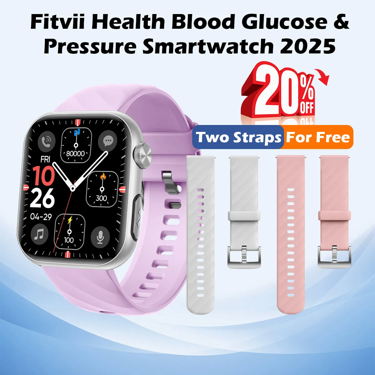 Upgrade FITVII® GT5 PRO MAX Blood Pressure Watch With Heart Rate Blood Glucose Monitor Calls Smartwatch