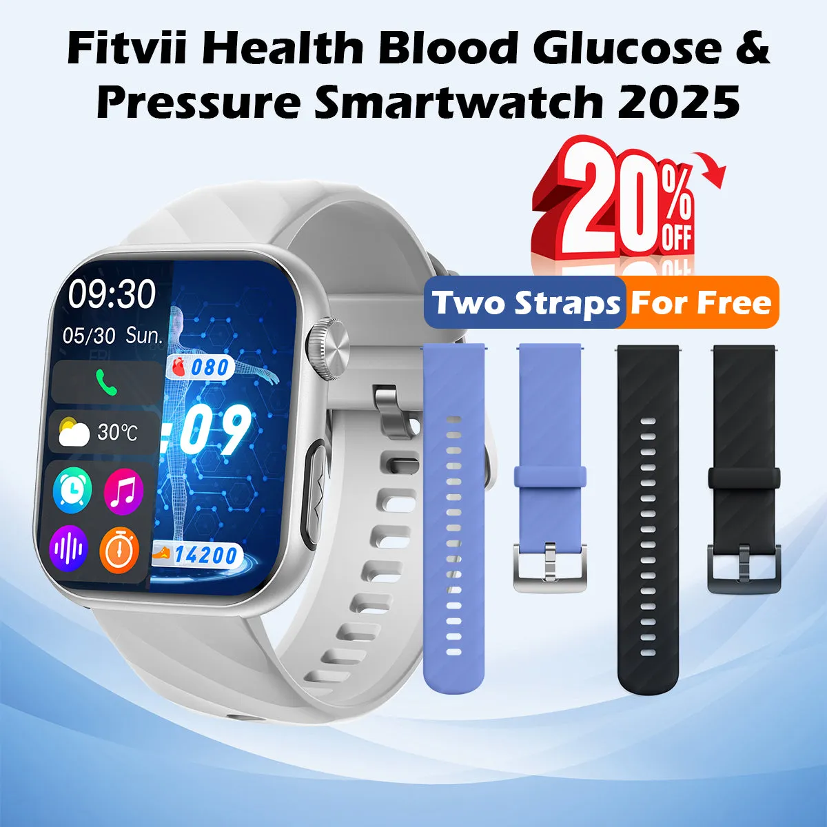 Upgrade FITVII® GT5 PRO MAX Blood Pressure Watch With Heart Rate Blood Glucose Monitor Calls Smartwatch