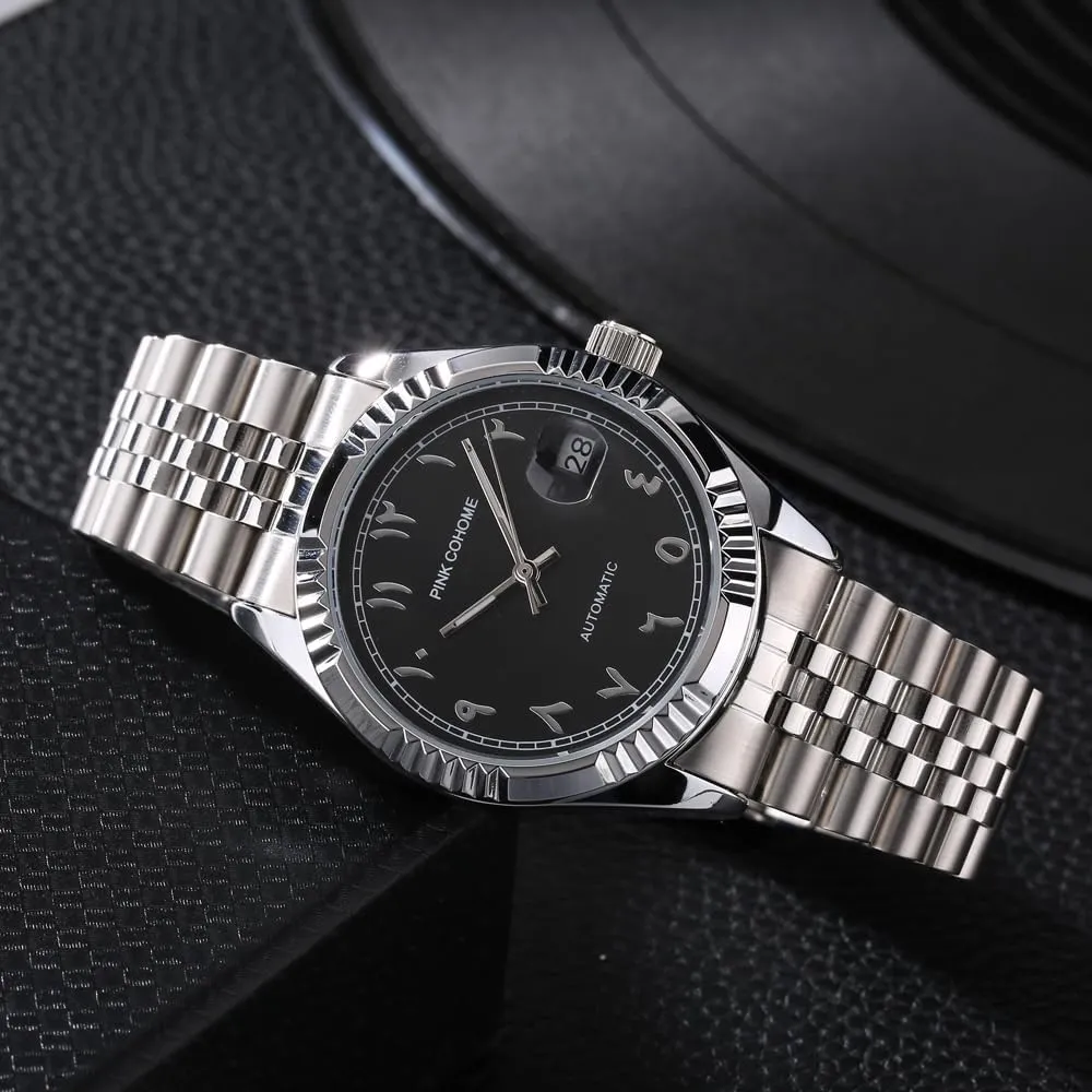 Urdu Numerals Wristwatch Men's Mechanical Wristwatch Islamic Muslim Mechanical Watches Arabic Script gulf sunflower tube odd revise project Watch Mechanical Automatic Movement 