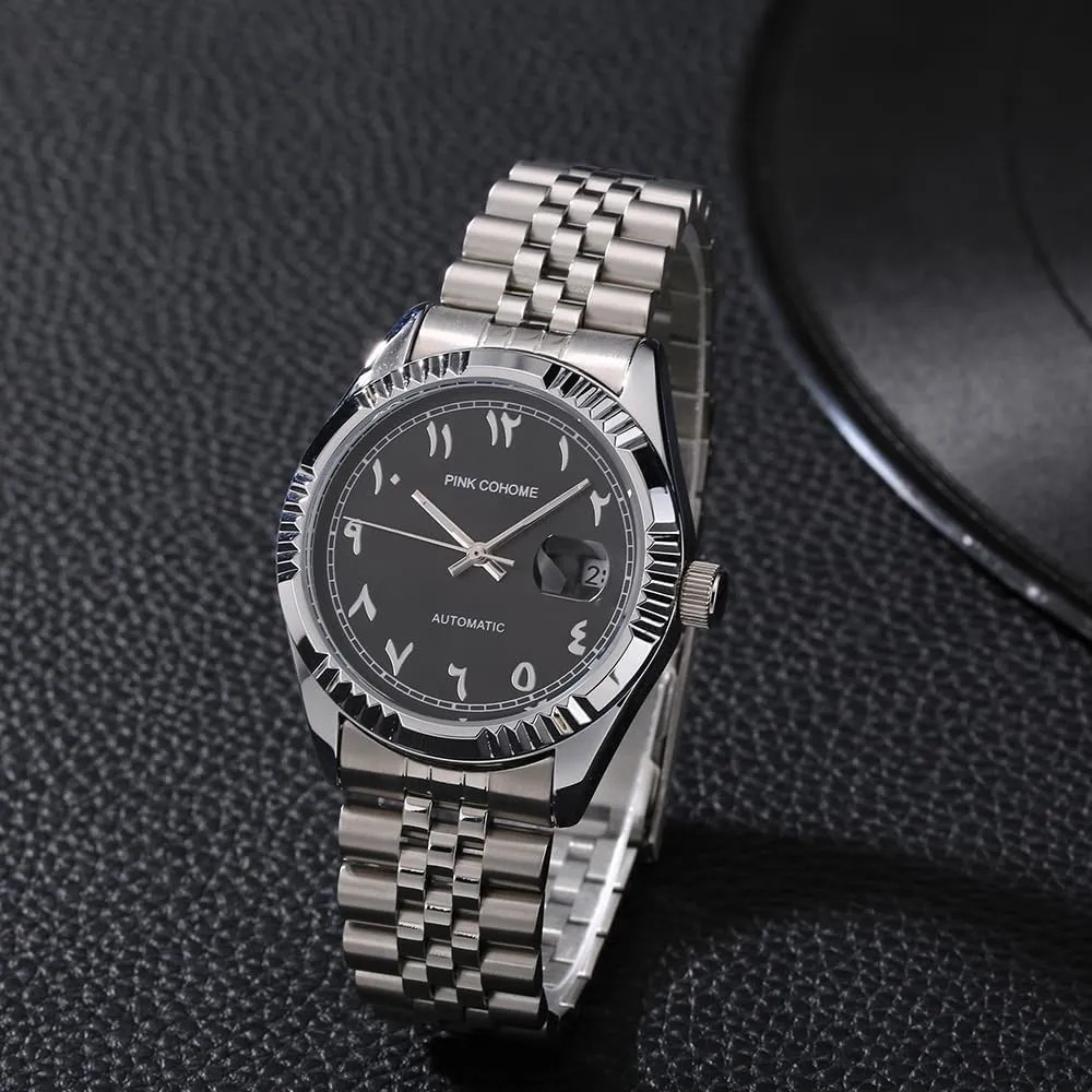 Urdu Numerals Wristwatch Men's Mechanical Wristwatch Islamic Muslim Mechanical Watches Arabic Script gulf sunflower tube odd revise project Watch Mechanical Automatic Movement 
