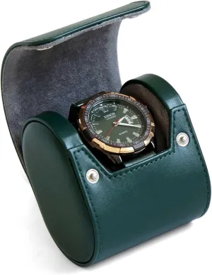 Variable Size Pillow Design, Portable Storage Box for Men and Women, Green Roll Organizer With Faux Suede Fabric sediment Lining Travel Case, Premium Leather Single Watch Case, 