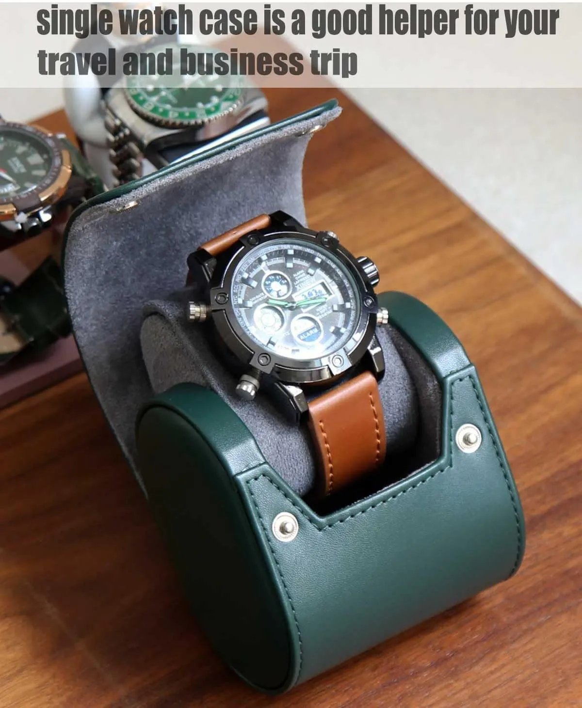 Variable Size Pillow Design, Portable Storage Box for Men and Women, Green Roll Organizer With Faux Suede Fabric sediment Lining Travel Case, Premium Leather Single Watch Case, 