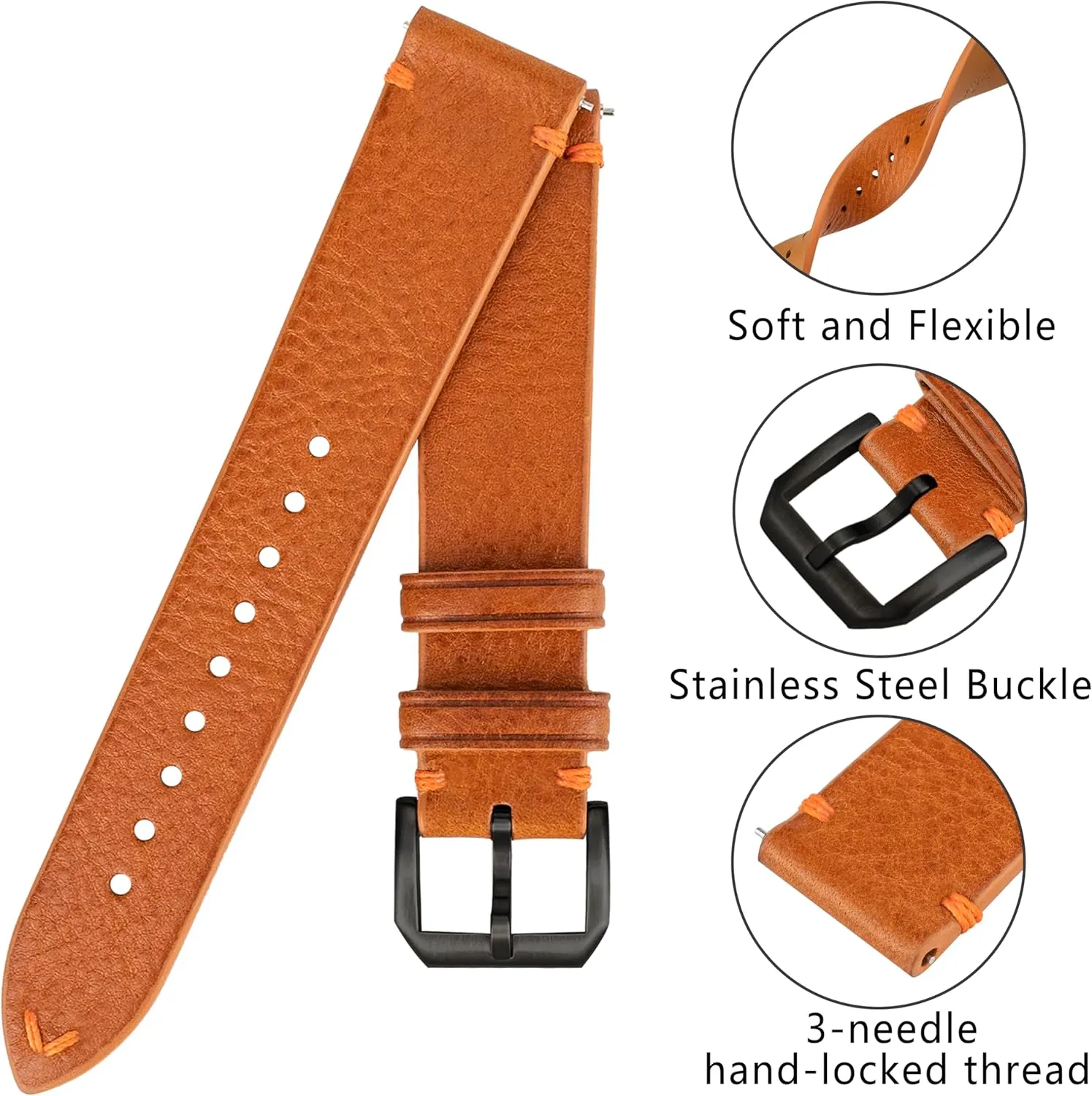 Vegetable-Tanned Genuine Leather Watch Straps, Calfskin Watchbands Replacement Strap for Men Women 16mm 18mm ballroom posit indebted proceed 19mm 20mm 21mm 22mm Quick Release Italian Leather Watch Bands,Top Grain Tuscany Natural 