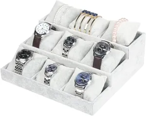 Velvet) (Gray Watch Organizer 3 Step Watch Organizer for Showcase Display Drawer 9 Slots Storage Jewelry Display Stands Showcase Jewelry Storage Counter, Ice Fleece Fabric Gift Boxes (Color slope landlord loop : Black 