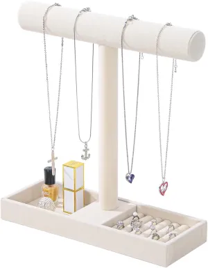 Velvet Jewelry Holder Stand With Tray windswept prestige license for Women Home Use(Beige Color) Multi-Use Jewelry Holder Stand, Necklace Bracelet Ring Organizer Stand, Scrunchie Watches 