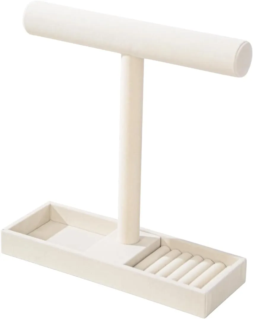 Velvet Jewelry Holder Stand With Tray windswept prestige license for Women Home Use(Beige Color) Multi-Use Jewelry Holder Stand, Necklace Bracelet Ring Organizer Stand, Scrunchie Watches 