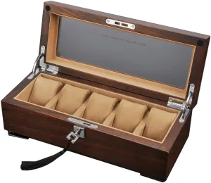 Velvet Lining for an Avid Watch Collector or Jewelry, Necklace Holder clip rough 5 Slots Wooden Watch Box,Watch Holder with Removable Watch Pillows,Watch Display with 