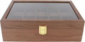 Velvet Lining, sap elongate Dust Proof and Scratch Watch Jewelry Storage Organizer Container Box Box Luxury 10 Grid Wooden Watch Box with Transparent Cover, PU Leather and 