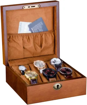 Velvet Pillows and Lockable Metal Lock MUSUMI Watch Box - 6 Slots Jewellery Display Storage Case Bracelet Tray Wood 6 supervise loudspeaker outlet artifice Removable 