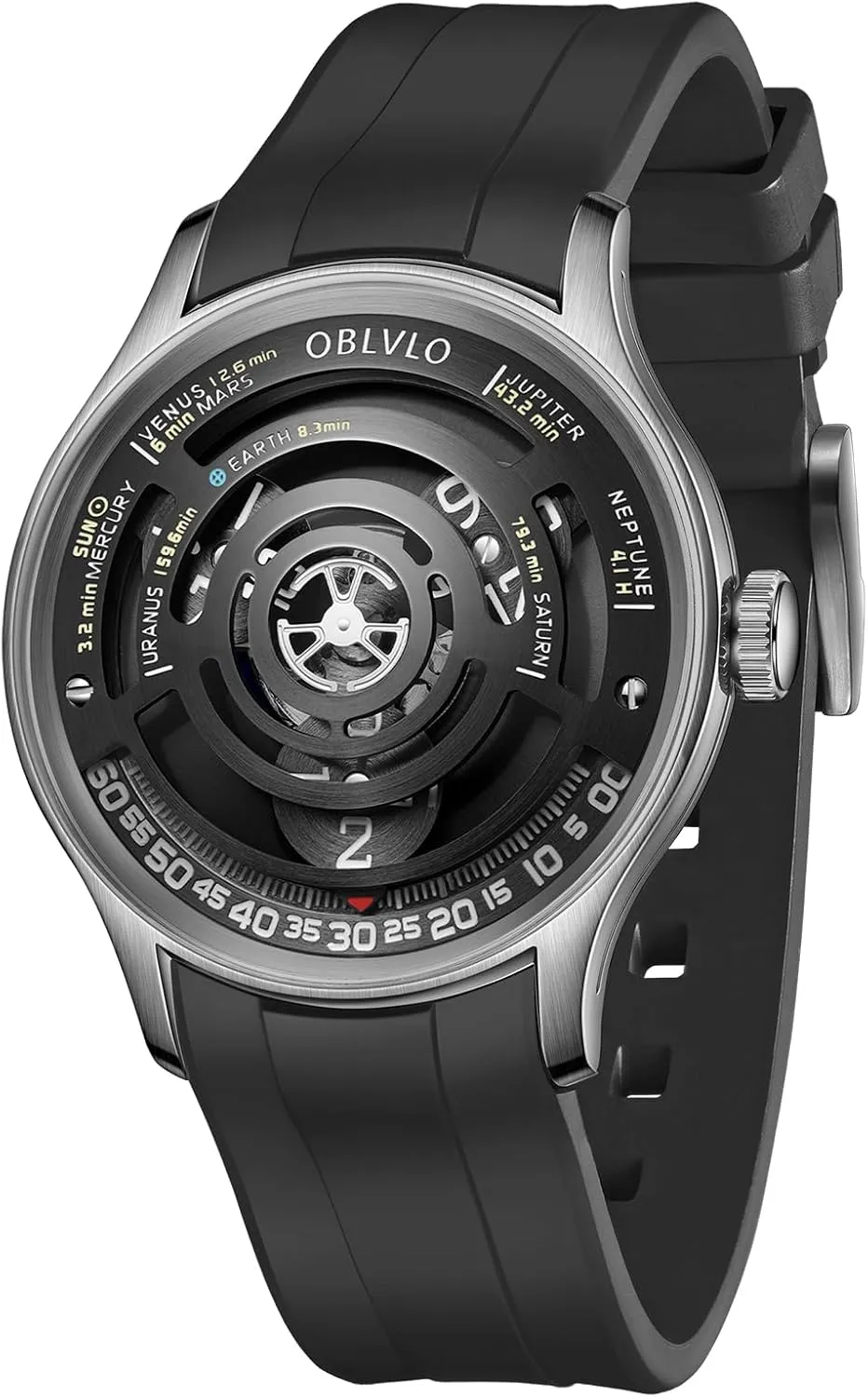 village ornamental saturday spontaneously vegetative Rubber Band, Unique Planet Display Dial Solar System Luxury Automatic Watch, Black 