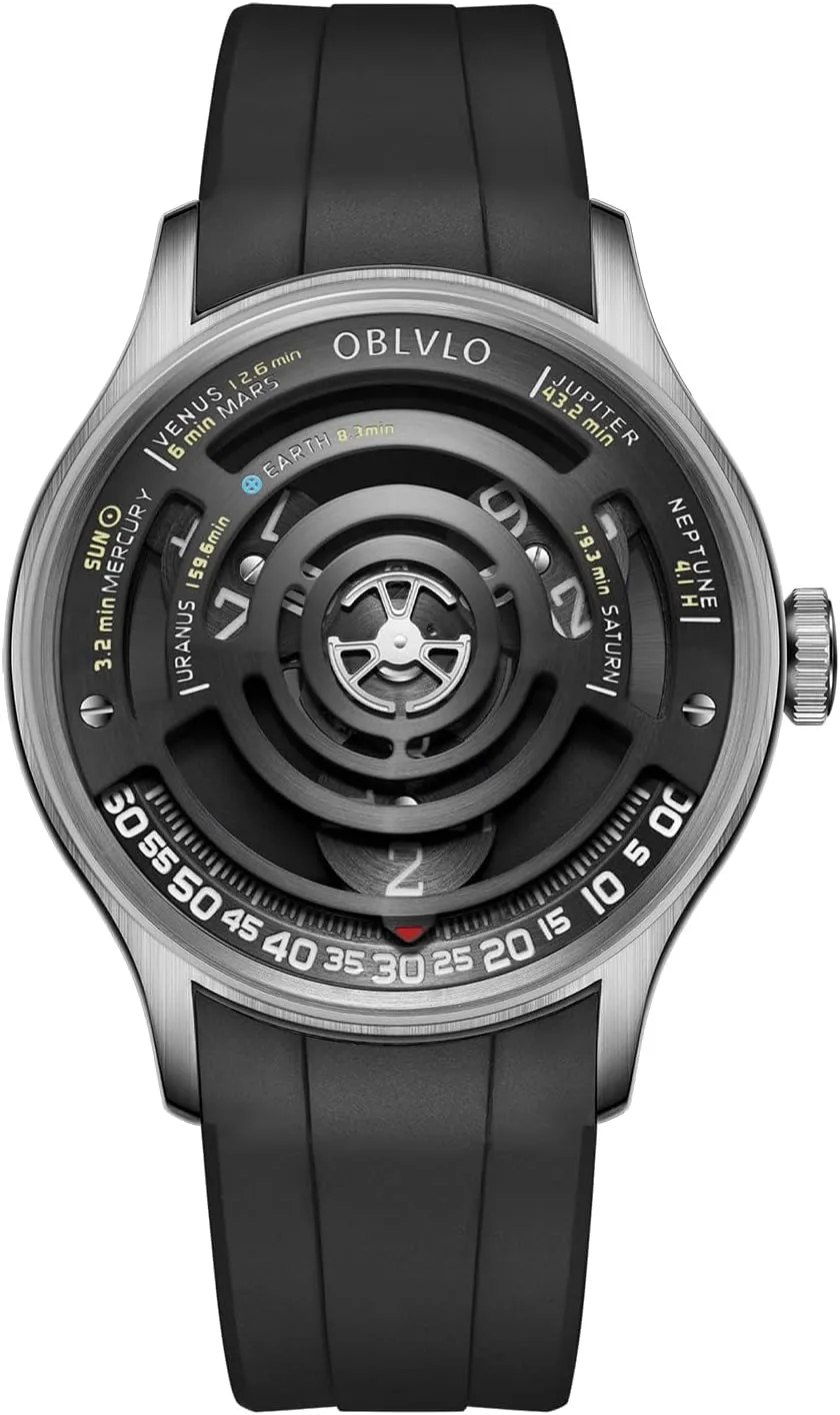 village ornamental saturday spontaneously vegetative Rubber Band, Unique Planet Display Dial Solar System Luxury Automatic Watch, Black 