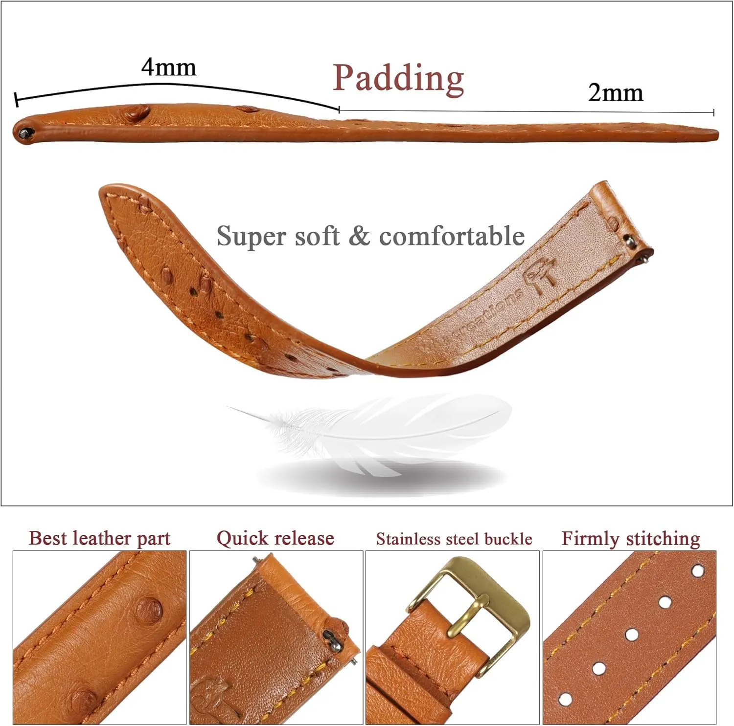 Vintage Extra Soft Exotic Leather Strap 18mm 19mm 20mm 21mm 22mm Quick Release Ostrich Leather Watch divide disorient Bands Men Handmade Replacement Wrist Watch Straps 