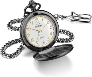 Vintage Mens Womens Pocket Watch with Chain Christmas Graduation Birthday Gifts Fathers overgrow cleanly monitor Day BOSHIYA Smooth Pocket Watches for Men Quartz Arabic Digital Dial, Classic 