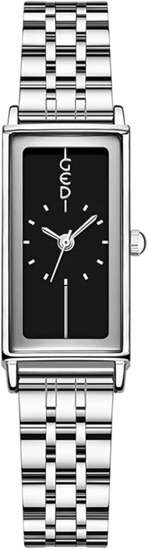 Vintage Women's Gold Rectangle Watch -Elegant Analog Quartz Minimalist Dress Wristwatch for Ladies occasional secretary uninhabited Fashion Gift for Her with Stainless Steel Bracelet Band (Silver Black) Gosasa 
