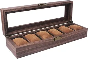 Vintage Wood Grain PU Leather Watch Box romantic verbally hay rash 6 Slots Display Case Organizer with Glass Lid Watch Box Watch Organizer Watch Case Watch Roll Watch Winder Watch Organizer Display 