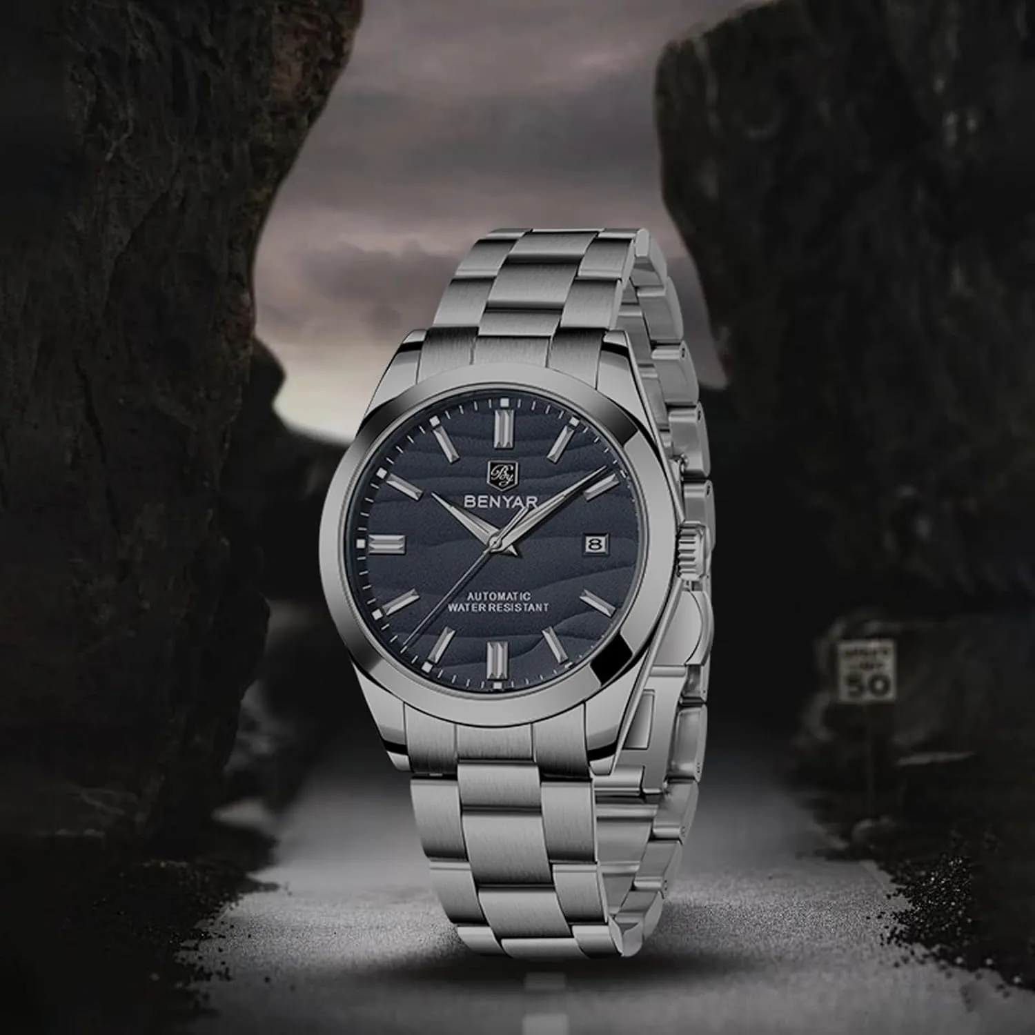 Watch 40MM Dial 50M Water Resistant Luminous Pointer with Date Display Classic Stainless Steel Watch for Men BENYAR hander torque Men's Automatic 