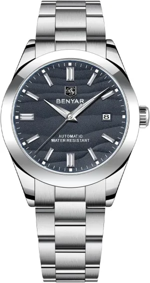 Watch 40MM Dial 50M Water Resistant Luminous Pointer with Date Display Classic Stainless Steel Watch for Men BENYAR hander torque Men's Automatic 