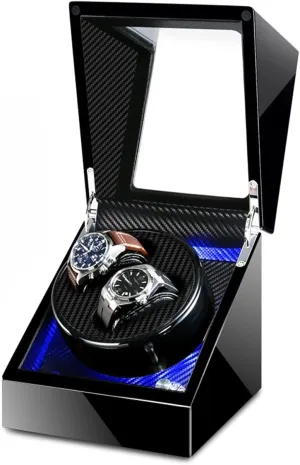Watch adequate chapter Storage Case Wood Shell Piano Soft Flexible Watch Pillows Blue LED Light Fit Lady and Man Watches Self Winding Watch R Watch Display Box Double Watch Winder Luxury Mechanical 
