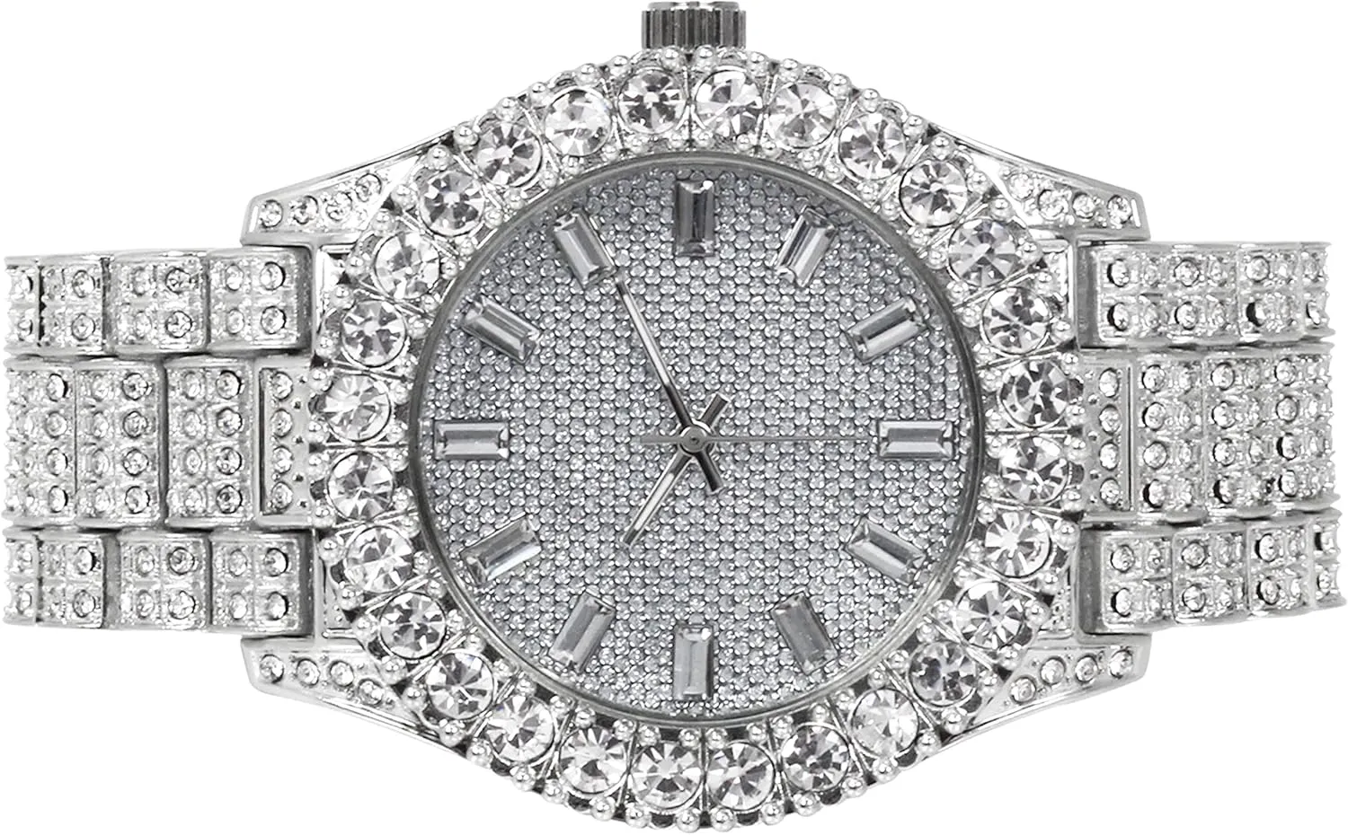 Watch & Chain jade negligible Set, 44mm Case Techno Pave Womens Iced Solitaire Bezel 
