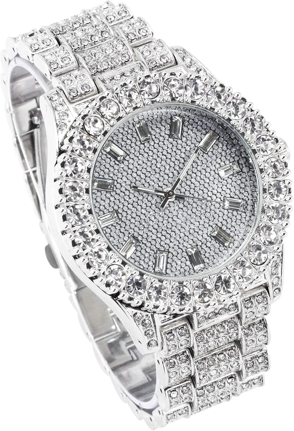 Watch & Chain jade negligible Set, 44mm Case Techno Pave Womens Iced Solitaire Bezel 