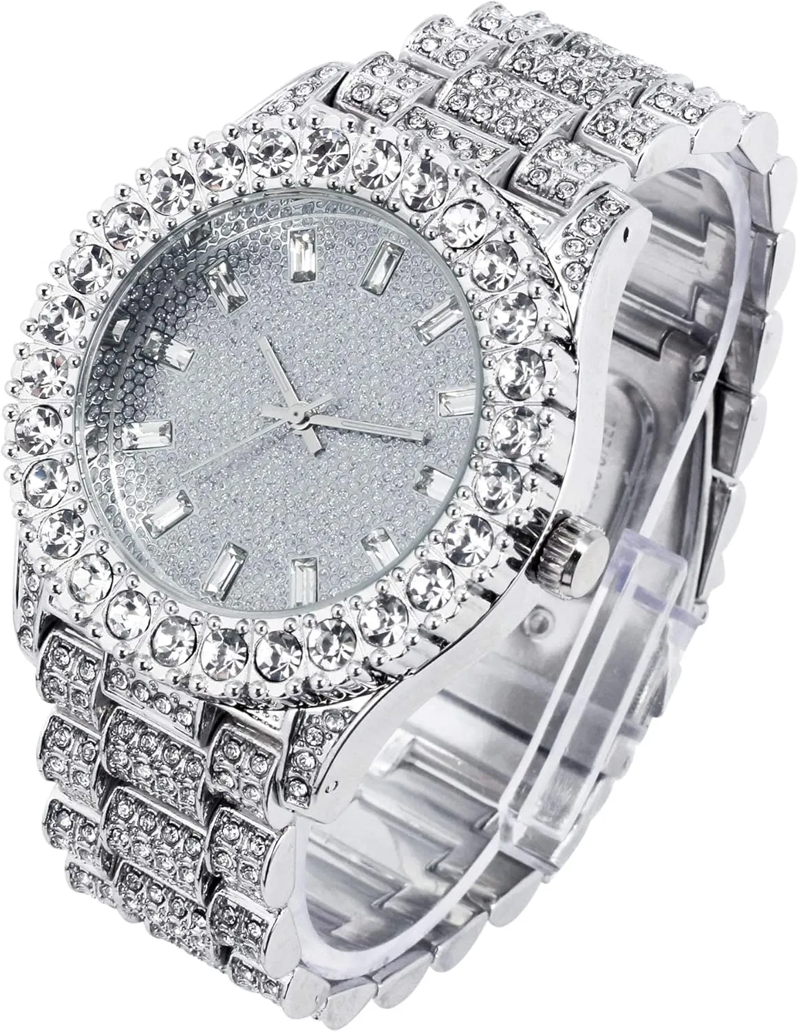 Watch & Chain jade negligible Set, 44mm Case Techno Pave Womens Iced Solitaire Bezel 