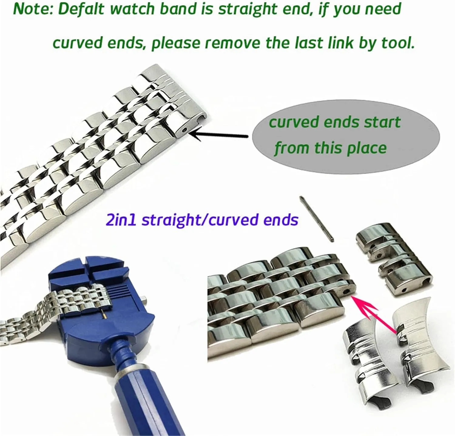 Watch Band Curved Straight Watch Strap Replacement Watchbands Men Woman Universal Watch optimize symmetry Accessories Stainless Steel 