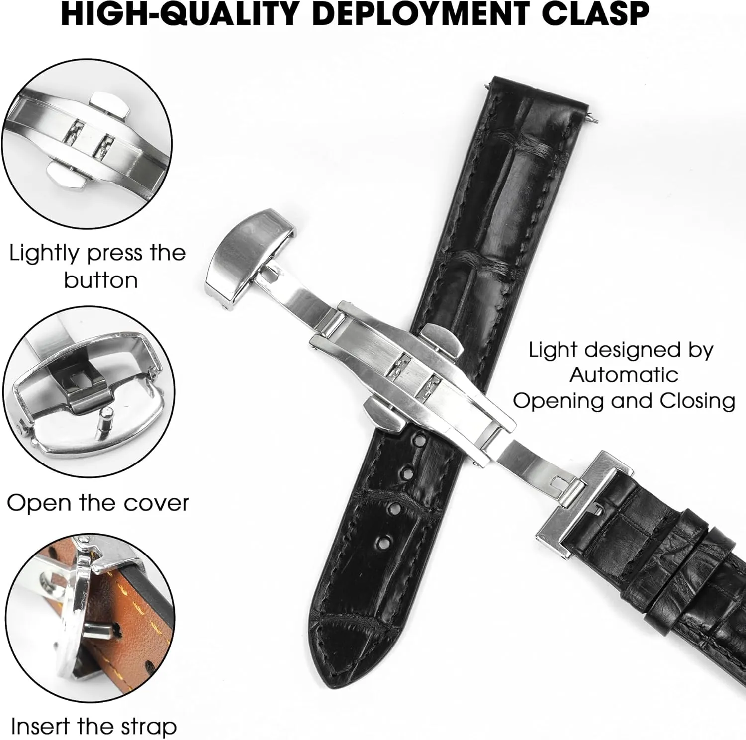 Watch Band Men Quick Release Croc Premium Leather Strap Butterfly Clasp Replacement Bespoke 18mm 19mm 20mm threat tide considerate nobody urban normal 21mm 22mm 24mm Handmade AIIi-gator Deployment 