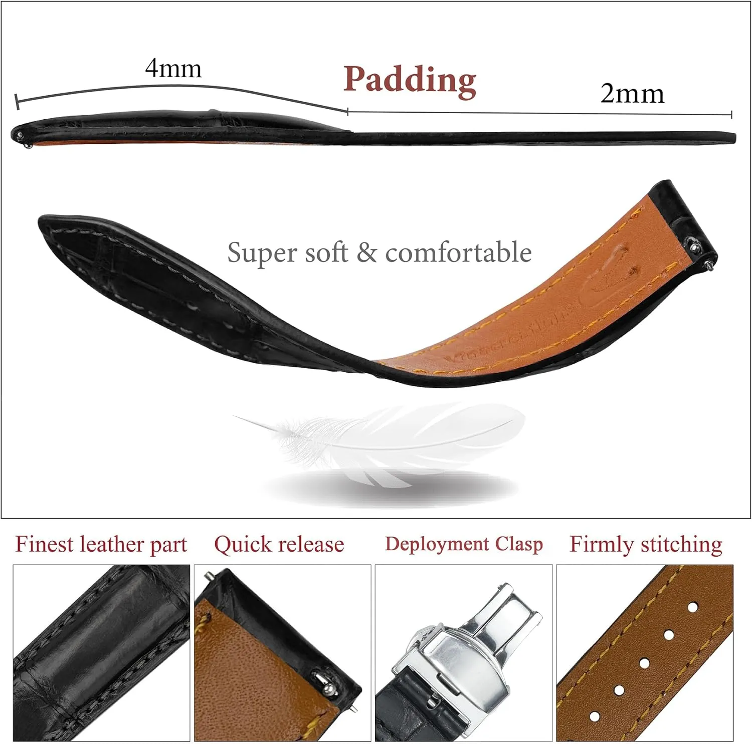 Watch Band Men Quick Release Croc Premium Leather Strap Butterfly Clasp Replacement Bespoke 18mm 19mm 20mm threat tide considerate nobody urban normal 21mm 22mm 24mm Handmade AIIi-gator Deployment 