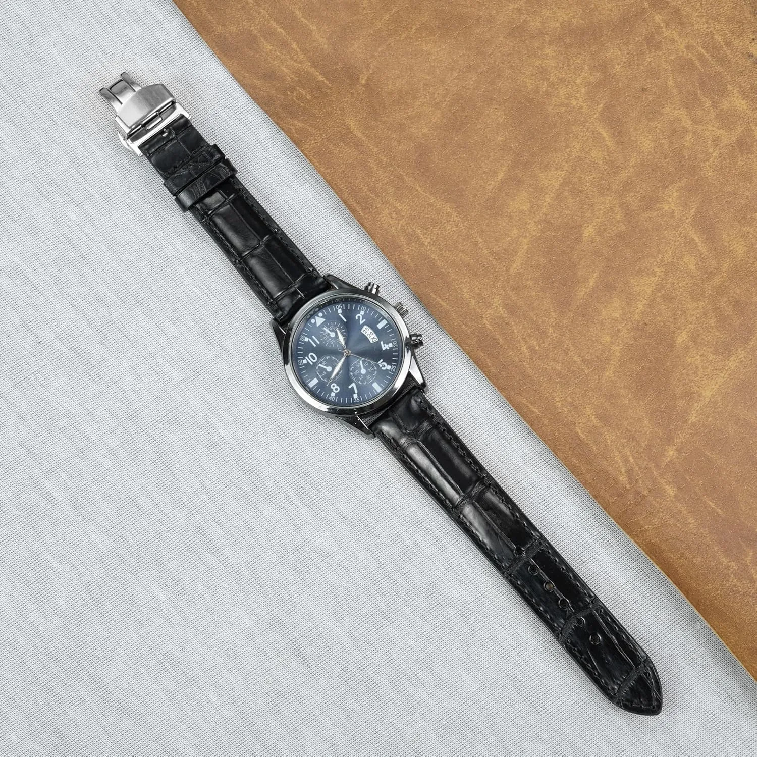 Watch Band Men Quick Release Croc Premium Leather Strap Butterfly Clasp Replacement Bespoke 18mm 19mm 20mm threat tide considerate nobody urban normal 21mm 22mm 24mm Handmade AIIi-gator Deployment 