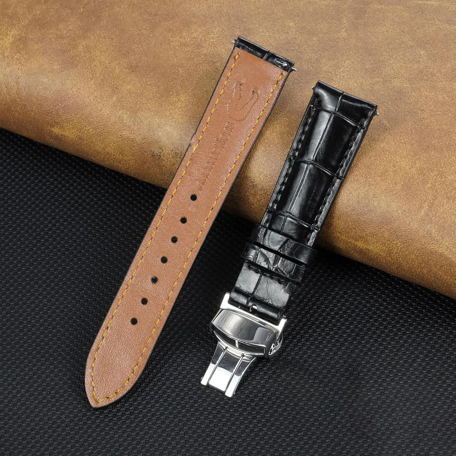 Watch Band Men Quick Release Croc Premium Leather Strap Butterfly Clasp Replacement Bespoke 18mm 19mm 20mm threat tide considerate nobody urban normal 21mm 22mm 24mm Handmade AIIi-gator Deployment 